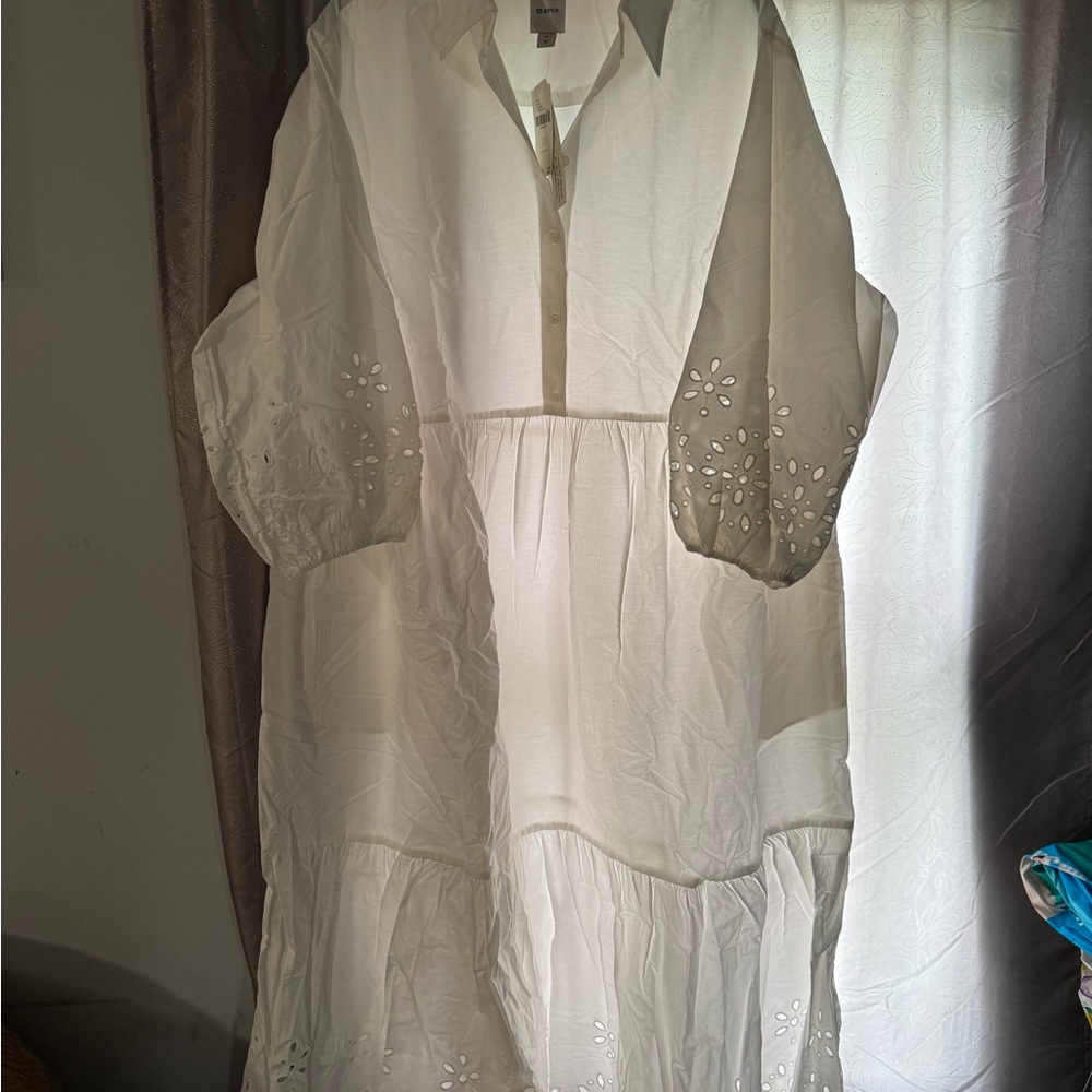 Maeve White Eyelet Puff-Sleeve Midi Dress